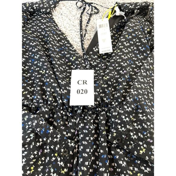 BCB Womens Romper Black/Comb Size S Tie Back Deep VNeck Lined Long Slv Sheer NWT - Picture 6 of 6